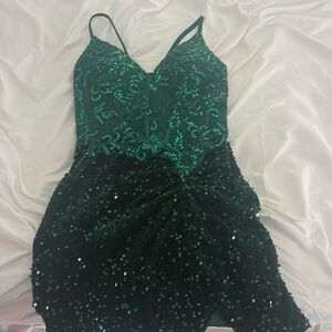 short dark green hoco dress
